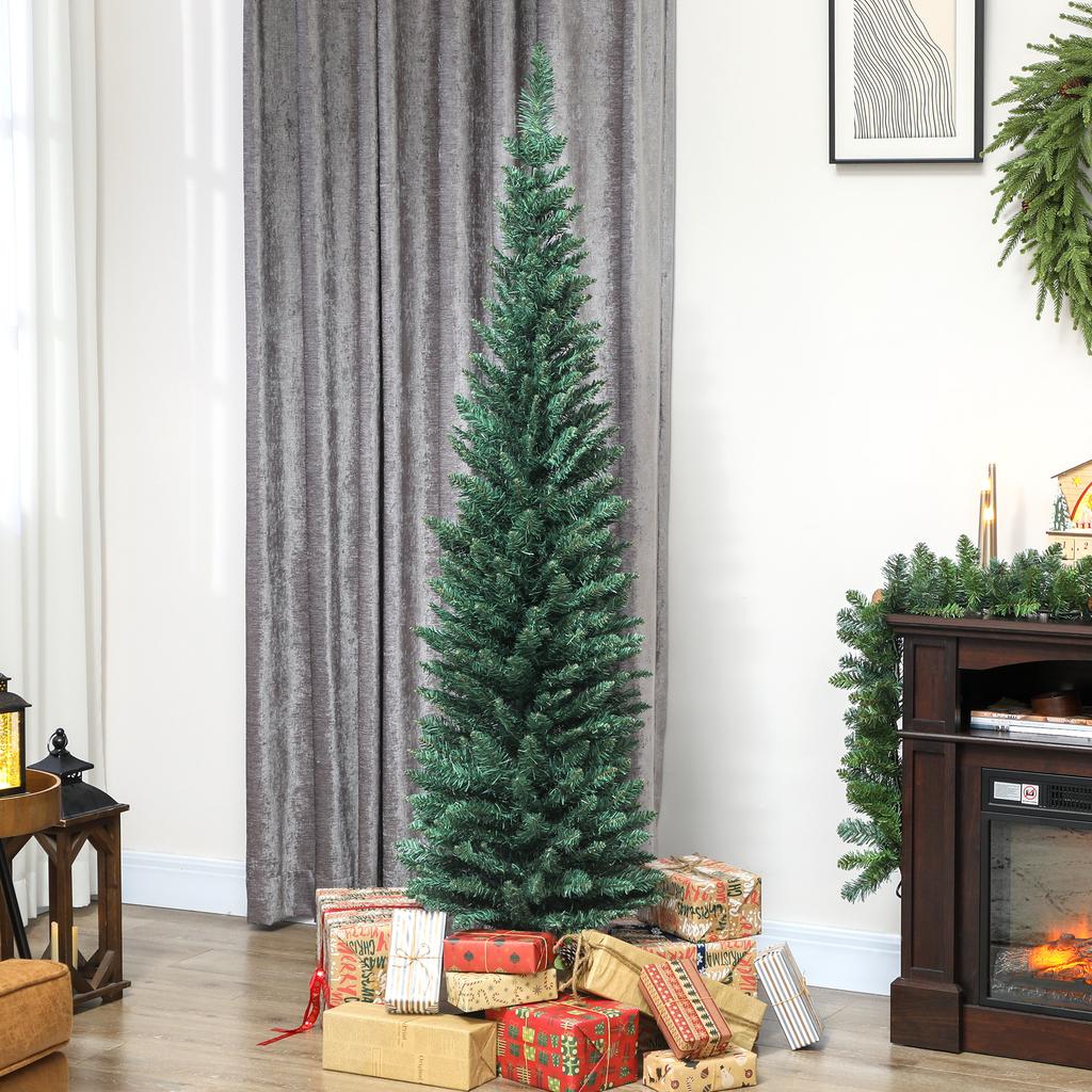 Artificial Christmas tree 180 cm, slim Christmas tree, 321 tips, easy to assemble and store, for home office, green