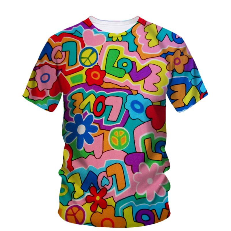 Summer New Fashion Graphic T-shirt Neutral Trend Creative Color Printed Casual Round Neck Short Sleeve T-shirt