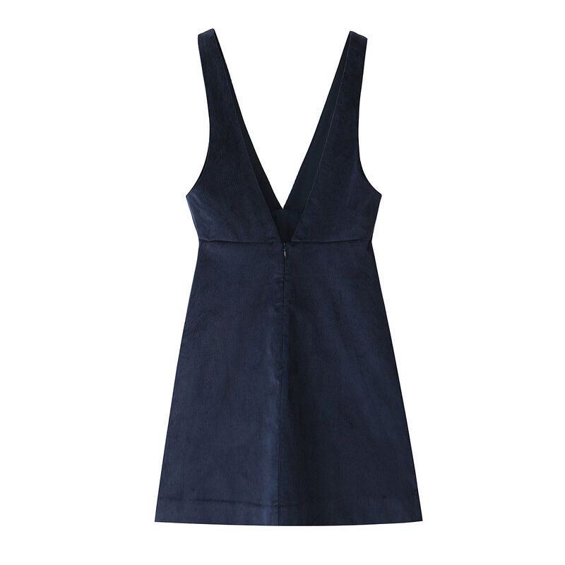 Fashion Style 2024 Fall and Winter New Women's Sling Corduroy Short Shoulder Strap V-neck Dress 4764272