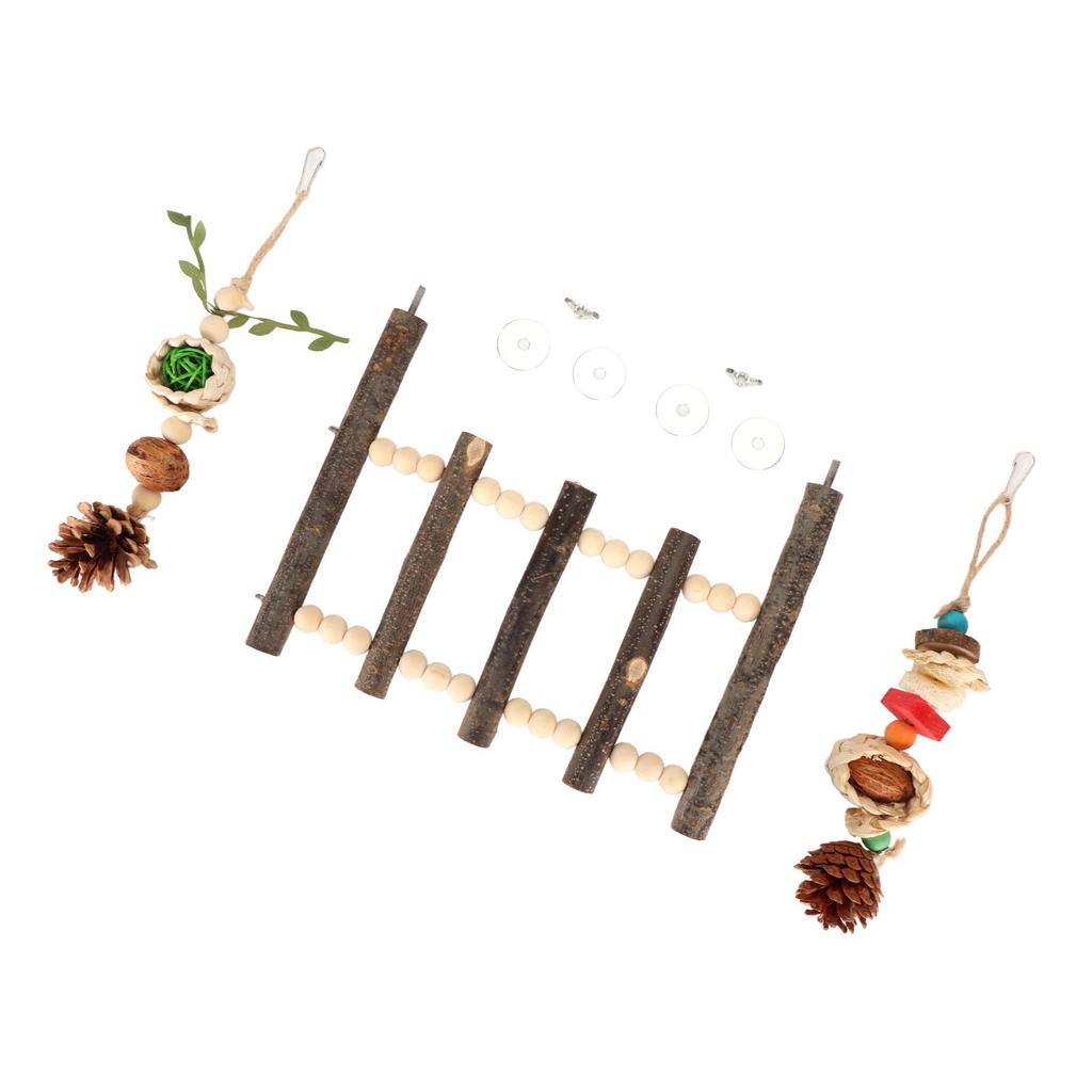 Parrot Hanging Toys Relieve Boredom Interactive Safe Wooden Parrot Hanging Ladder and Chewing Toys