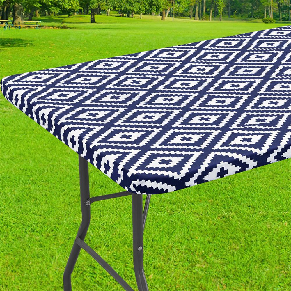 Olanly Rectangle Vinyl Table Cloth Elastic Fitted Tablecloth Waterproof Plastic Table Covers Fold Tables Picnic Camping Outdoor