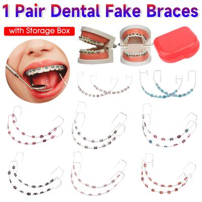 Fashion Braces Colorful Temporary Tooth Decoration with Metal Wires Metal Bracket Orthodontic Ligature Ties with Storage Box