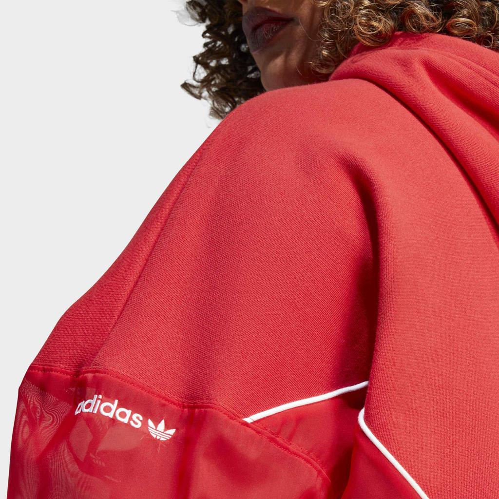 adidas סווטשירט מקורי בצבע אחיד עם לוגו, קפוצ'ון עם שרוכים, שרוול ארוך, לנשים, סווטשירט, אדום, IC5379