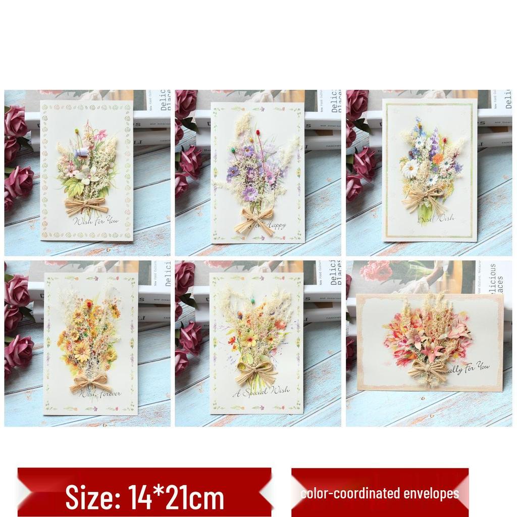 Exquisite Handmade Thank You & Birthday Card with Dried Flowers for Teachers