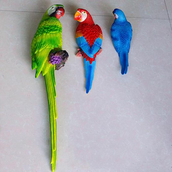 Simulation Parrot Bird Sculpture?Resin Craft Wall Hanging Garden Decoration