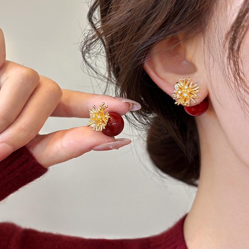 Silver Needle Diamond Firework Pearl Stud Earrings - Stylish, Elegant, Luxurious Design