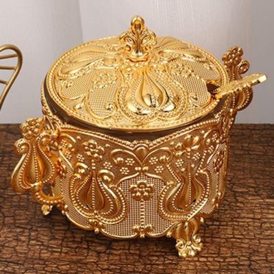 European Style Seasoning Jar,Golden Alloy With Lid Spice Container Salt Butter Organizer,Coffee Beans Storage Jar,Kitchen Tools