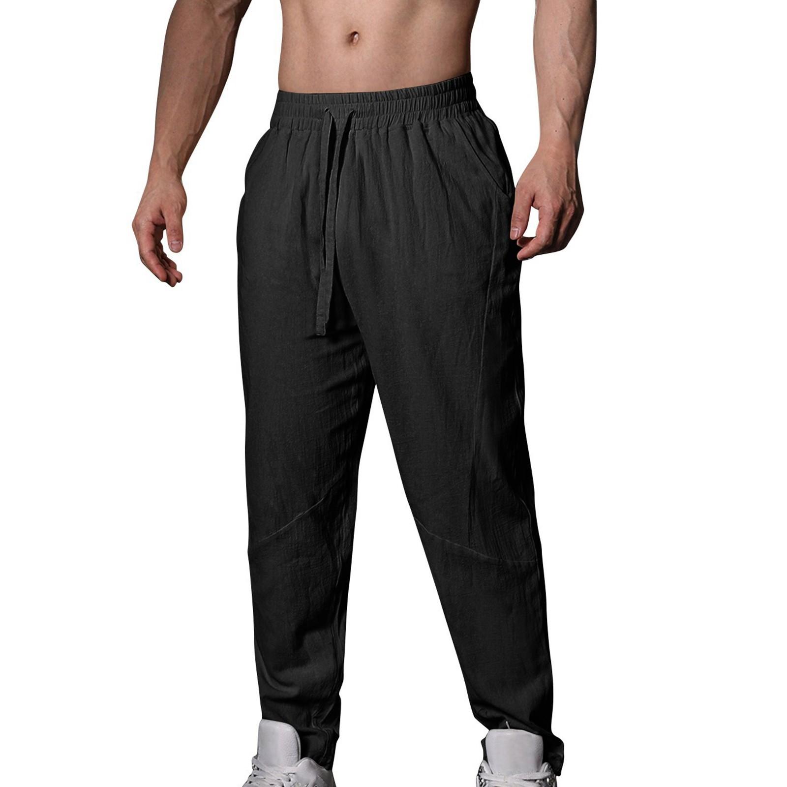 

Мужские летние повседневные брюки на шнурке Мужские дышащие брюки из хлопка и льна L чёрный
