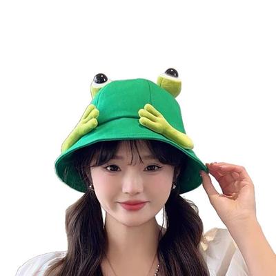 Big Eyes Pattern Big Eyes Frog Bucket Hats Cotton Material Basin Hats Wild Panama Hats  Women Wear