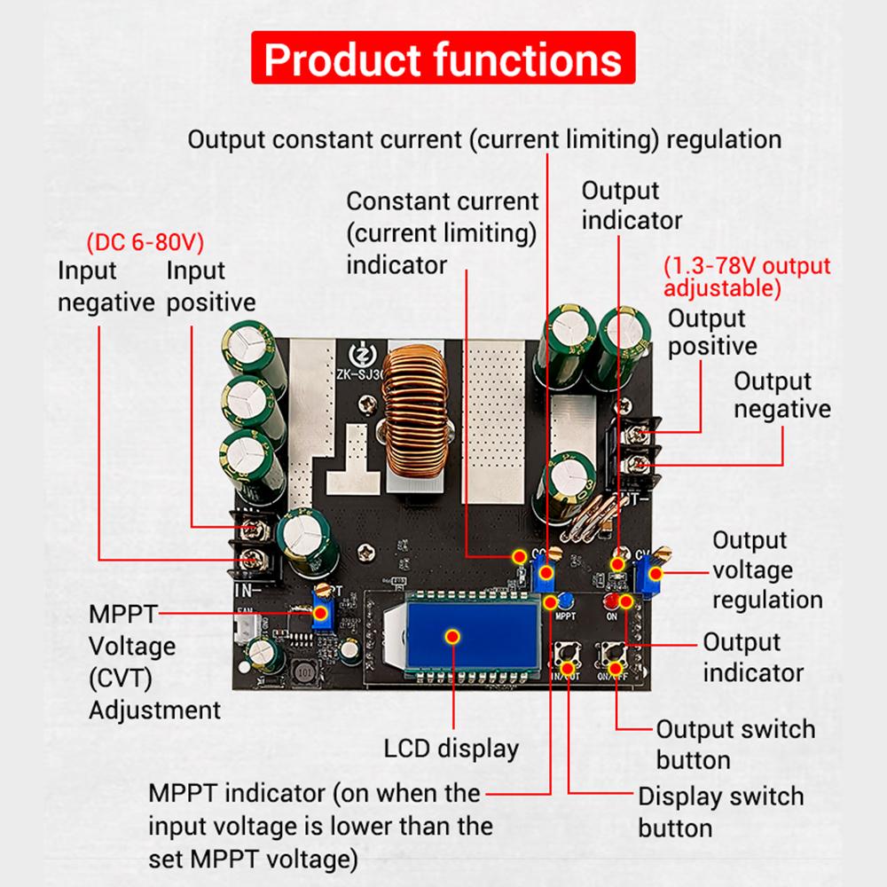 DC-DC Automatic Boost Buck Converter CC CV Power Supply Module 30A 700W High Power Solar Charging MPPT Voltage Regulator