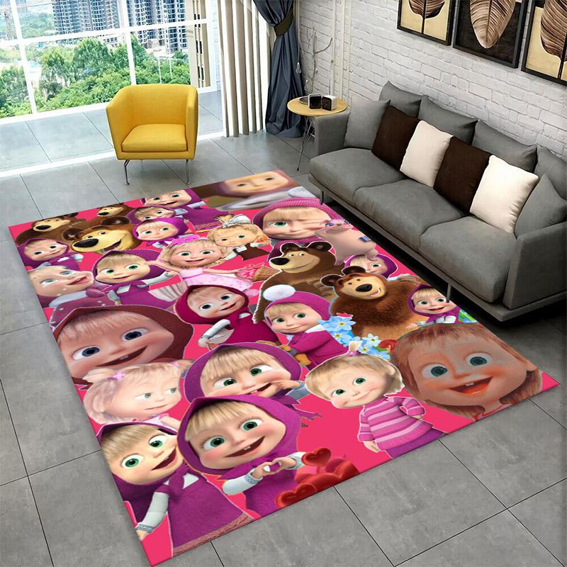 Cartoon Cute M-Masha Bear Non-Slip Area Rug for Living Room,Bedroom,Playroom,Soft Carpet Floor Mat Home Decor Rug Kids Room