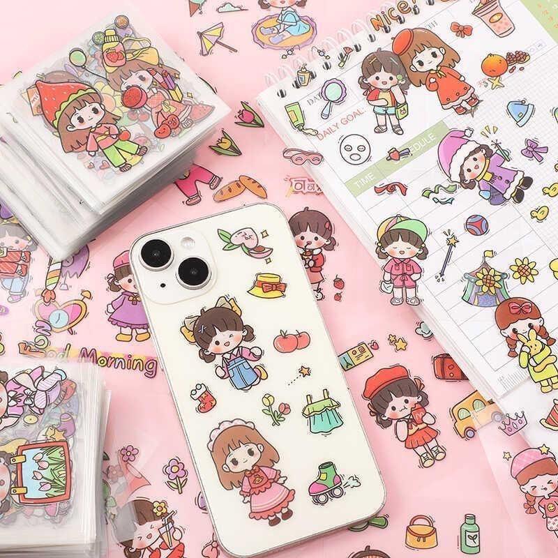 100-Piece Waterproof Transparent PVC Cute Boy & Girl Sticker Set for Journals, Phones, Bottles, & Computers