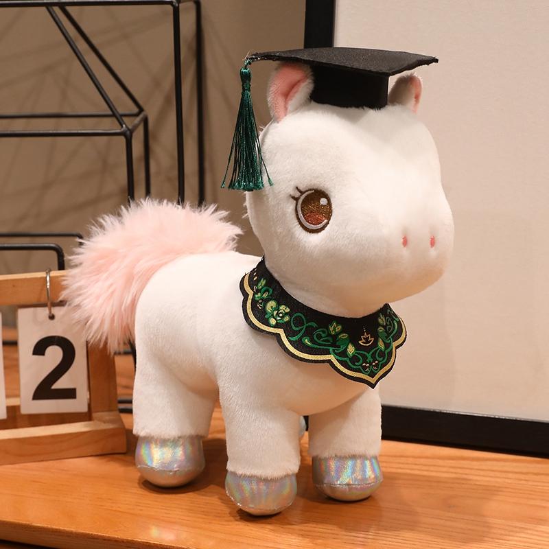 28Cm Cartoon Graduation Horse Plush Doll Brown White Doctor Cap Horse Animal Stuffed Toy Home Decor Gift For Children