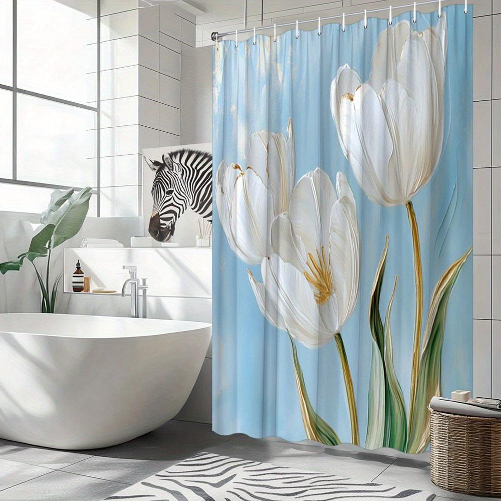 Tulip Bath Curtain In Gold Color Washable Dirt-Resistant Shower Curtain Shower Head Waterproof Polyester Bath Curtain