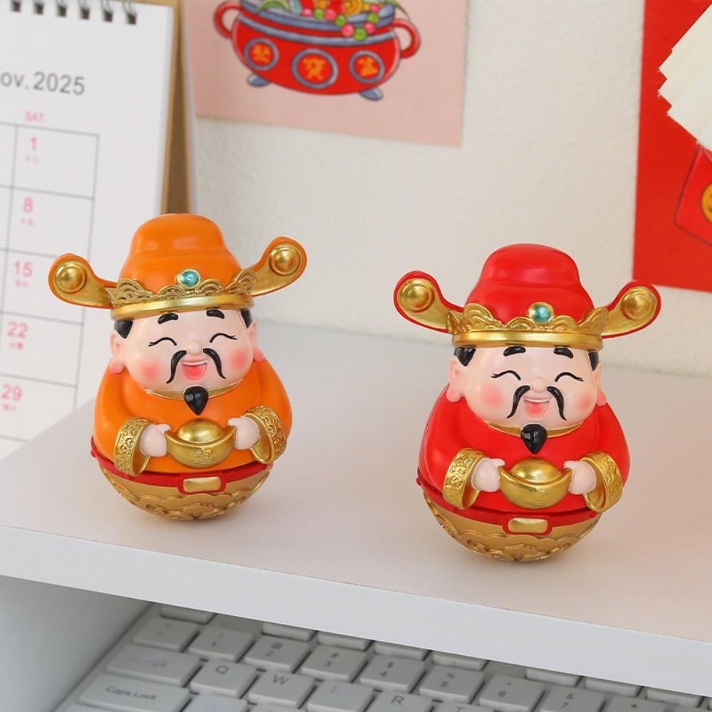 Creative Cute God of Wealth Ornament Cartoon Resin New Year Tumbler Funny Blessing Fortune Desktop Decoration Spring Festival