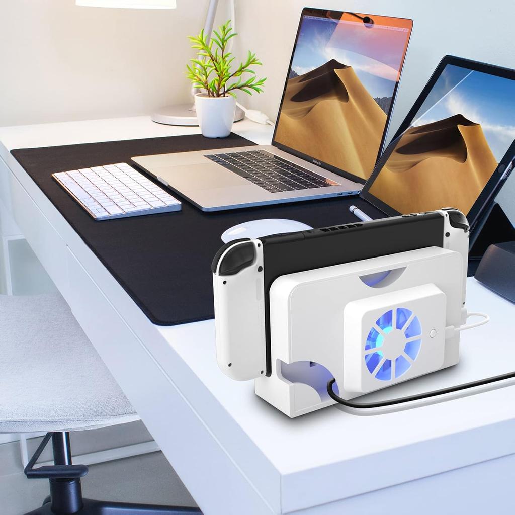 Cooling Fan for Nintendo Switch OLED Dock, Cooler Replacement Dock Accessories with Blue Light, with Type-C Cable,  Powerful and Quiet