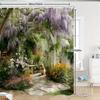 Garden Scene Shower Curtain Floral Arch Purple Wisteria Waterproof Bathroom Decor Nature Theme Home Textile Artistic Desig
