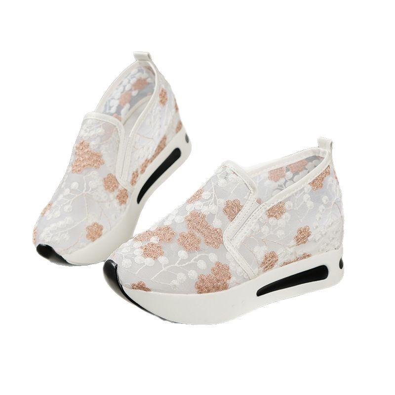 Spring and Summer New Mesh Single Shoes Round Head Muffin Platform Casual Shoes Embroidered Small Fresh Foot Women's Shoes
