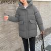 BITCED Women's Mid-Length Winter Waist-Defining Thickened Cotton Coat, Padded Jacket