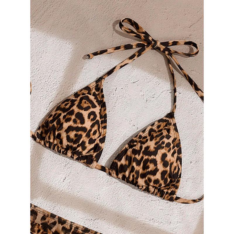 Leopard Print Swimwear Cover Ups String Halter Triangle Bikinis Mujer Sexy Swimsuits Women Bathing Suit 3 Piece Bikini Set