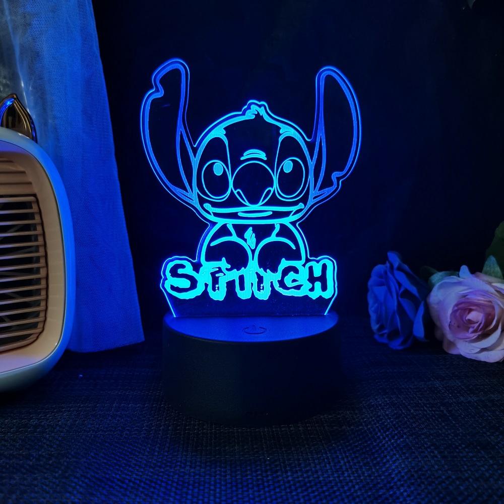 Stitch 3D Acryl Illusion Nachtlicht 16 Farbwechselnde Dekorationslichter Mit Fernbedienung Weihnachten Geburtstag Dekoration Geschenk
