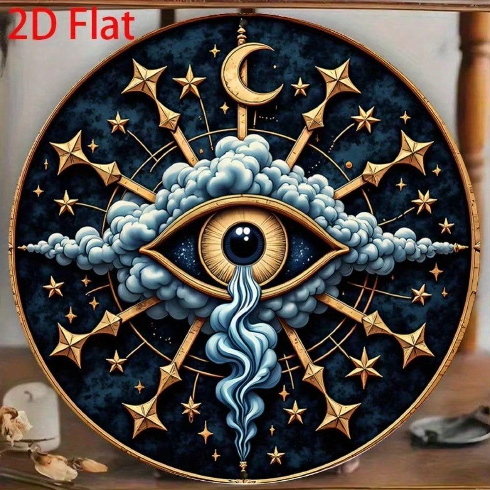 Metal Wall Art Islamic Hamsa Eye Star Symbol Gold Round Sign 7.8in Home Decor