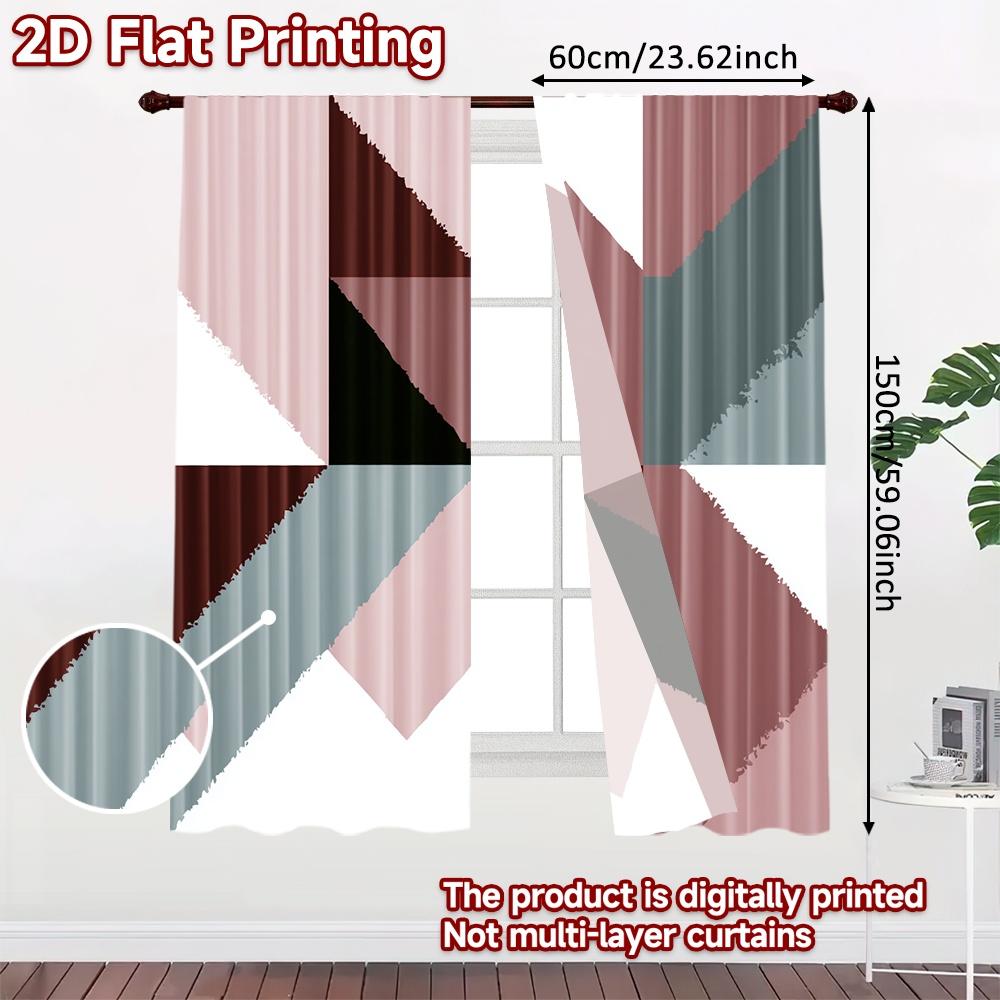 Set Of 2 Flat Printing Curtains Without Rod Geometric Triangles Soft Colors April Fools Is Day Festival Popular Curtain Polyester