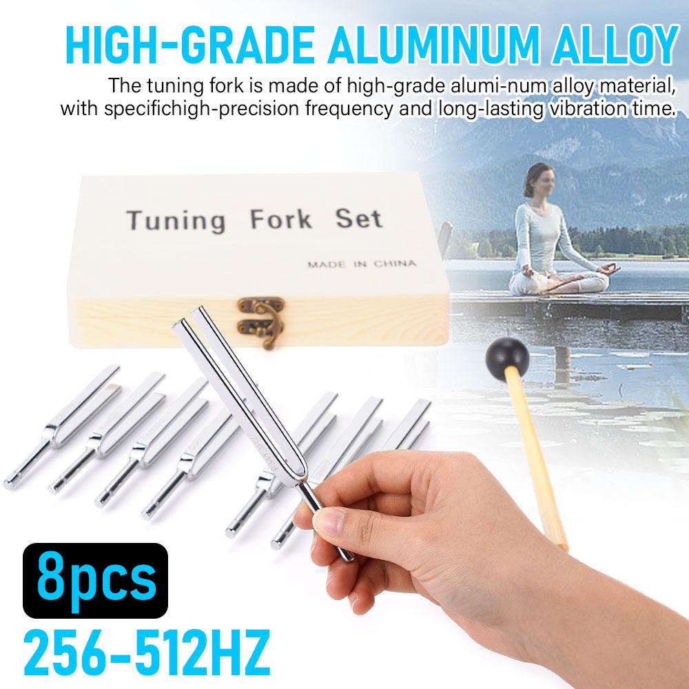 256Hz-512Hz Tuning Fork Set for Sound Healing Therapy Steel Tuning Forks with Wooden Case & Hammer for Chakra Balance Meditation