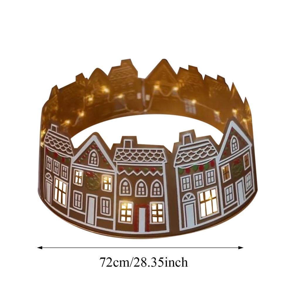LED Christmas Tree Collar PVC Gingerbread House Christmas Tree Skirt Base Cover Reusable Stand 2025 New Year Party Decorations