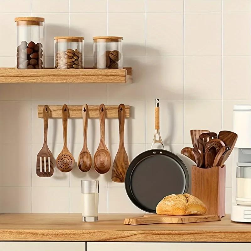 Durable Wooden Kitchen Utensil Set 8pcs - Anti-Scald Non-Stick Cooking Tools Multi-Purpose Wood Spoons And Spatulas Cookware Kit