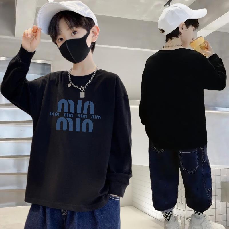 Boys' 100% Cotton Long-Sleeve T-Shirt - Loose Fit, Round Neck, Autumn Fashion for Kids
