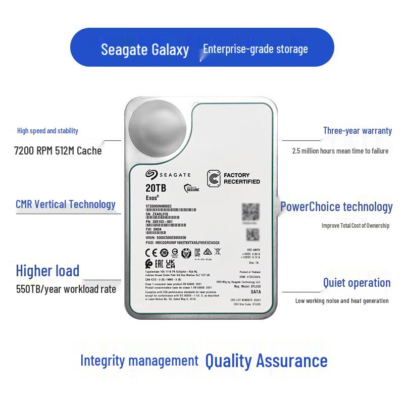 Seagate Exos X20 20TB Enterprise SATA HDD