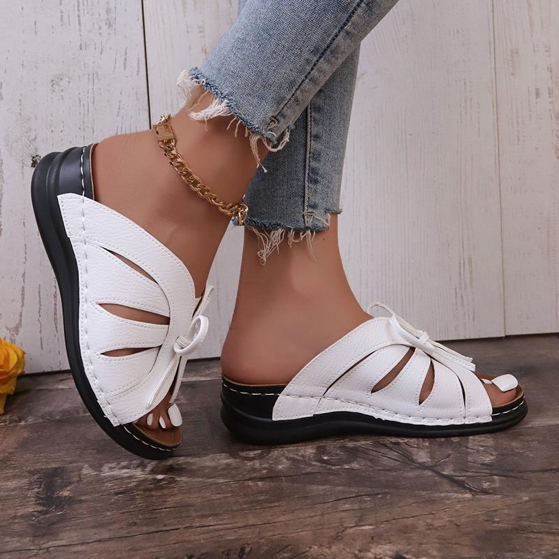 Fashion Women Bow Wedges Slippers Platform High Heels Shoes Summer Beach Flip Flops Female New Fashion Sandals Casual Slides Big Size
