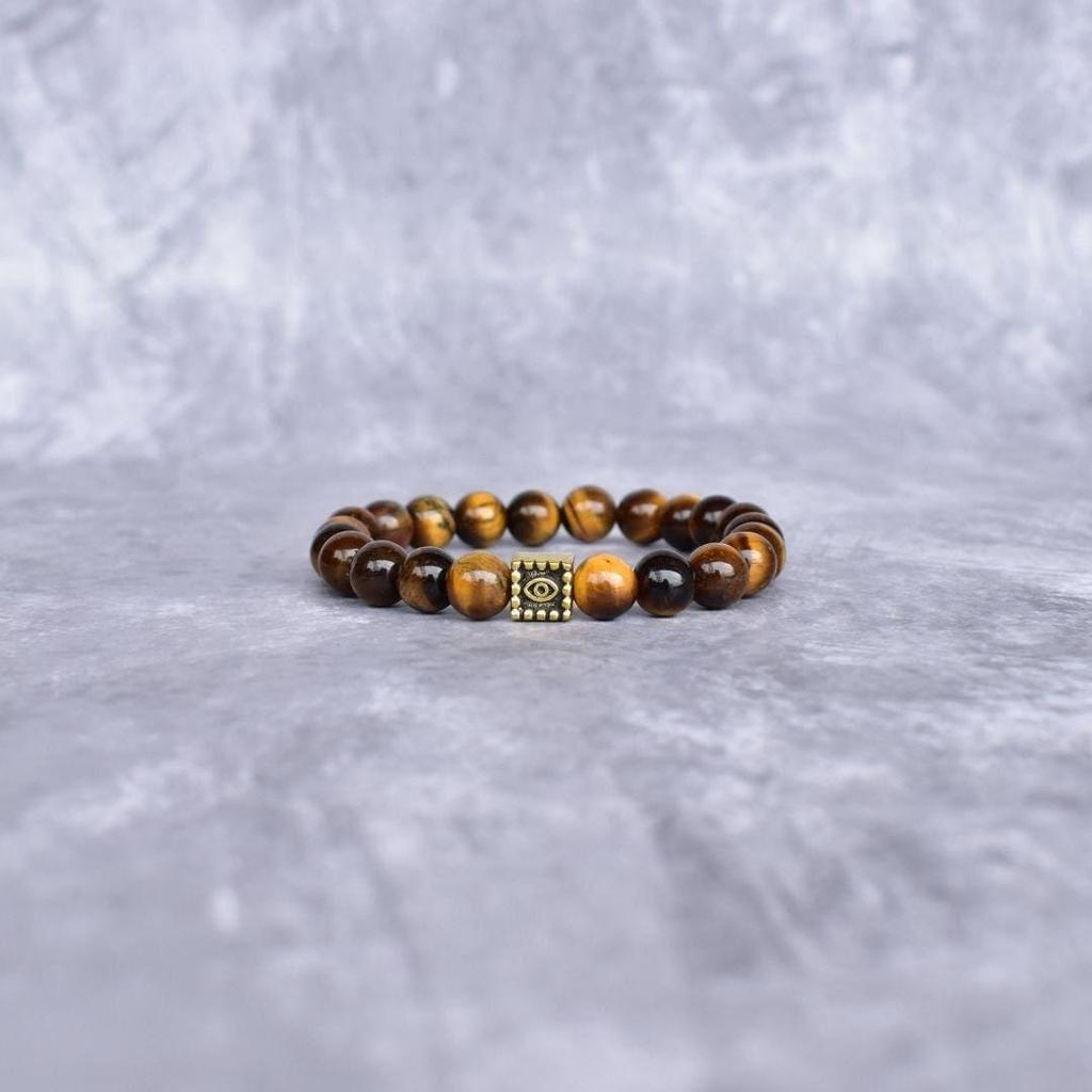 Natural Yellow Tiger's Eye Beaded Bracelet Evil Eye Protection Charm Bracelet For Men Healing Gemstone Beaded Jewelry Unique Gifts