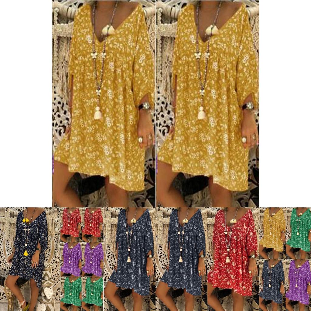 Neck V Women Caftan Baggy Dress Ladies Vintage Hippie Boho Beach Cover Plus Size