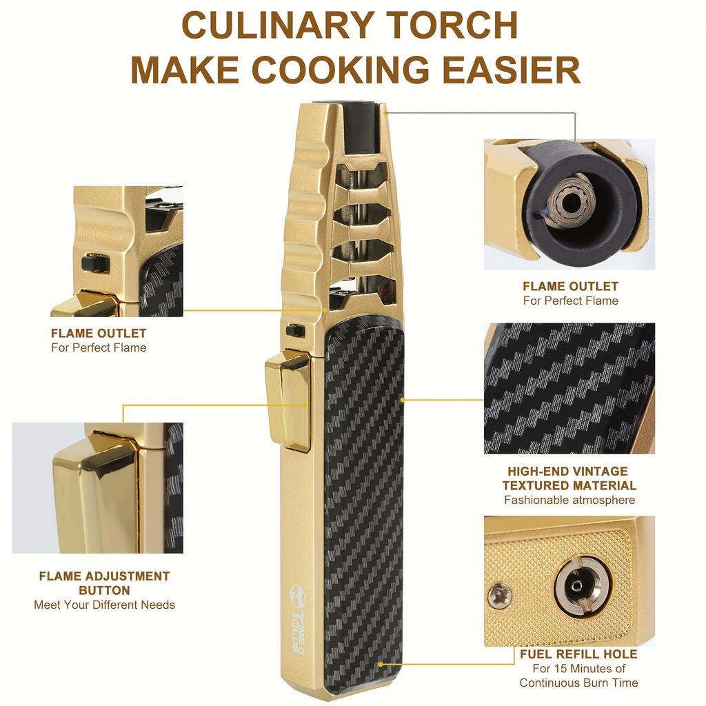 Refillable Butane Torch Lighter with Adjustable Flame Windproof,Lockfire Switch,Ideal for BBQ  Baking,Reaches 2372℉ High Temperature,Portable Design