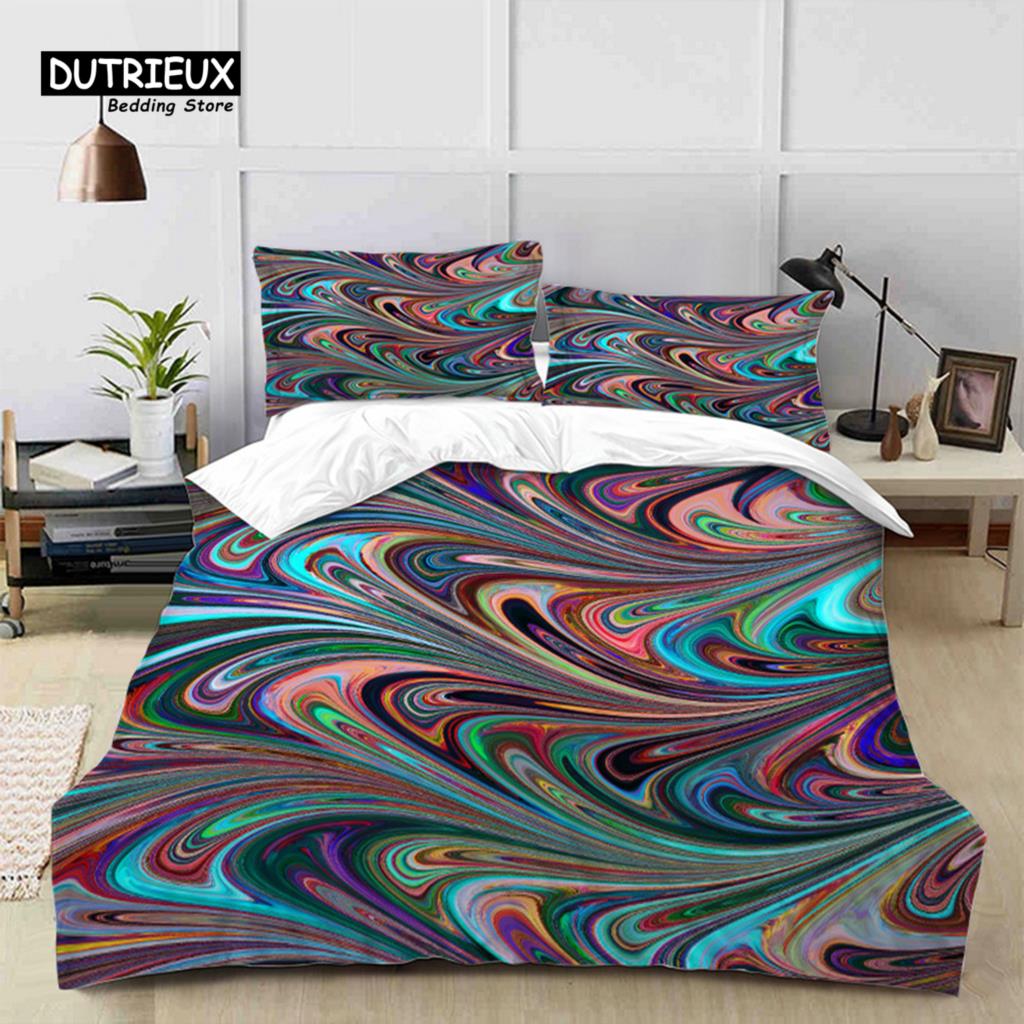 Colorful Marble Duvet Cover Abstract Geometric Bedding Set King Queen For Adults Kids Bedroom Decor Microfiber Comforter Cover