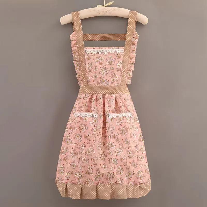 Breathable Princess Skirt Apron with Double Pockets for Women, Ideal for Home Kitchen Cooking. Anti-fouling and Durable Work Clothes
