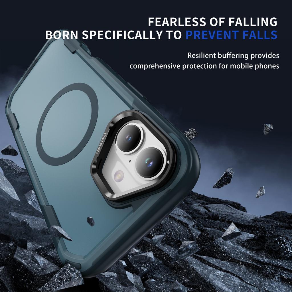 Voor iPhone 16 Hoesje Compatibel met MagSafe Lensframe Kickstand TPU + PC Schokbestendige Telefoonhoes