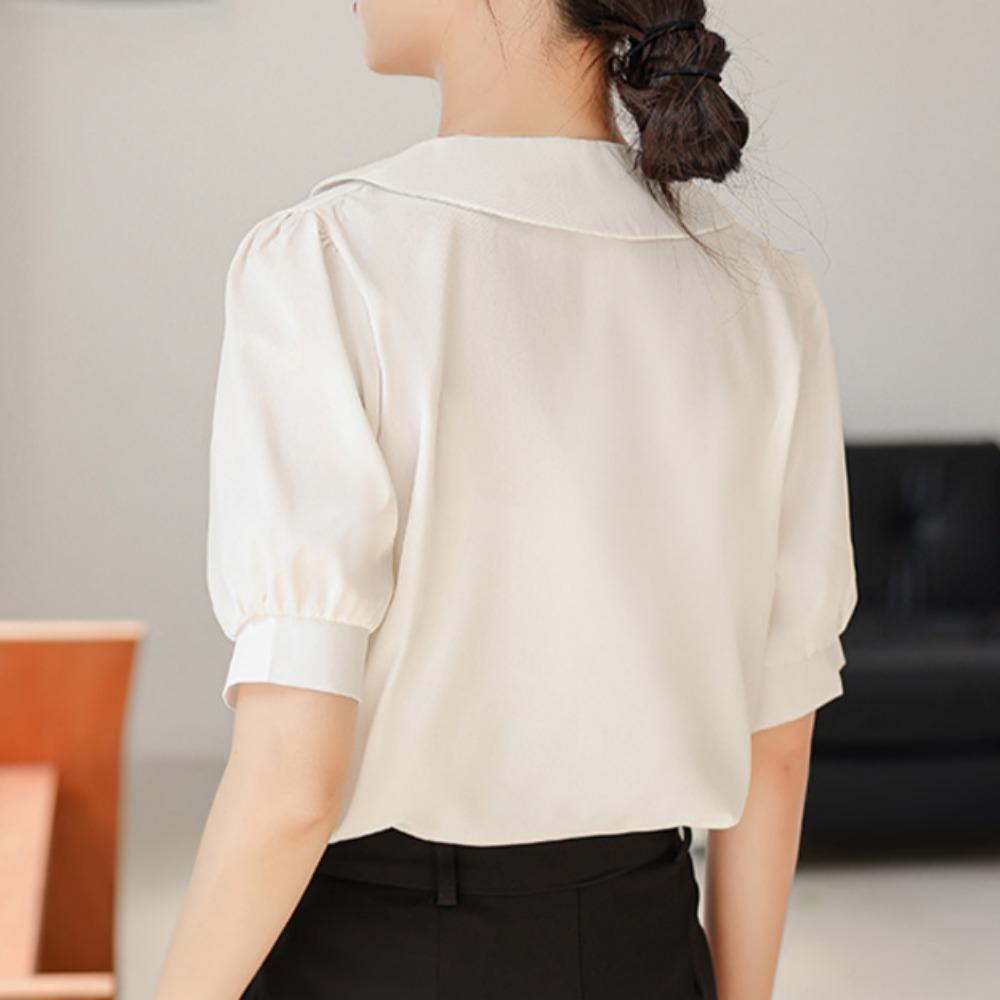 GMXIA Women's Summer White Shirt Temperament Commuter Tops Chic Long Sleeve Blouse