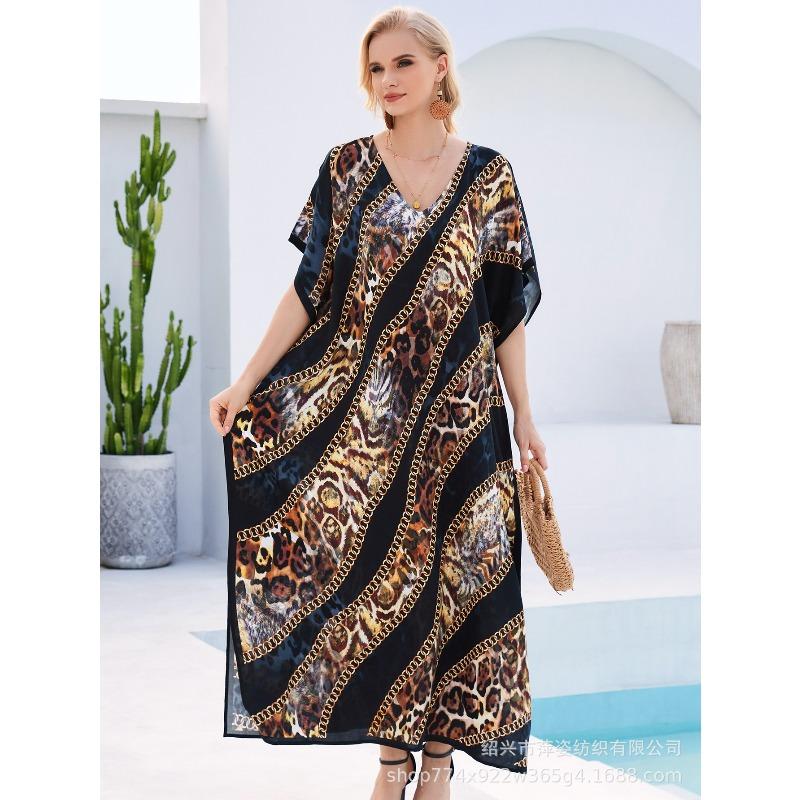 Blouse de plage coton humain imprimé ample robe de vacances bikini protection solaire chemise maillot de bain veste châle