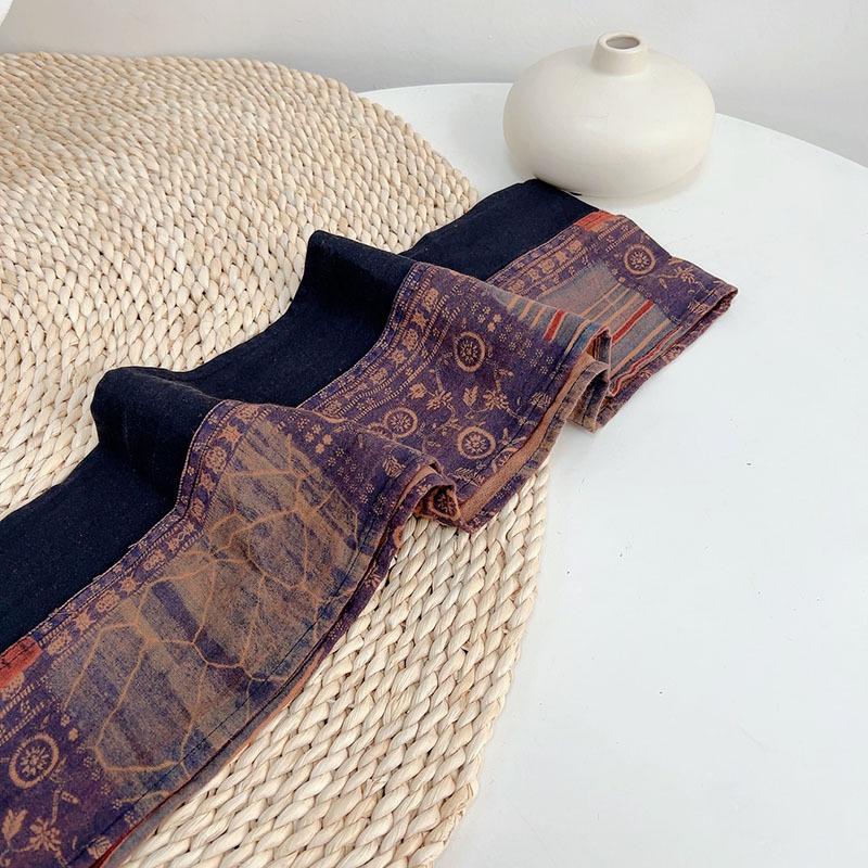 Vintage Flower Printed Narrow Scarf Neck protect Elegant Long Cotton Scarf 18x220cm
