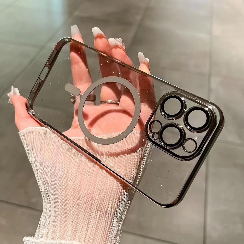 Applicable To IPhone 16 Mobile Phone Case Electroplated Starry Sky Flash Powder Magnetic All-pack Lens Film Apple 15 Transparent PC Hard Case