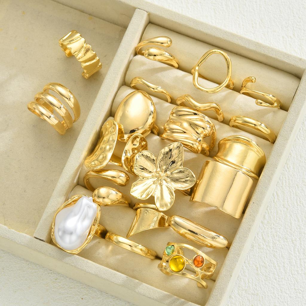 17KM 20 Piece Fashion Irregular Lava Liquid Flower Ring Set Jewelry Women Trendy Shiny Daily Party Accessory Decorative Gift Idea