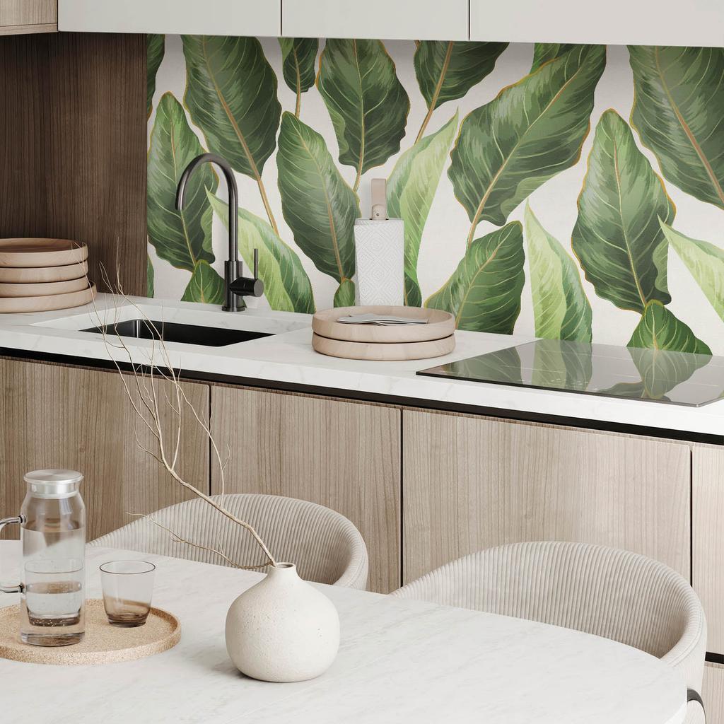 Winylowy Panel Ozdobny Z Grafiką Do Kuchni Lub Łazienki 120X60 Cm Liście W Tropikalnym Stylu