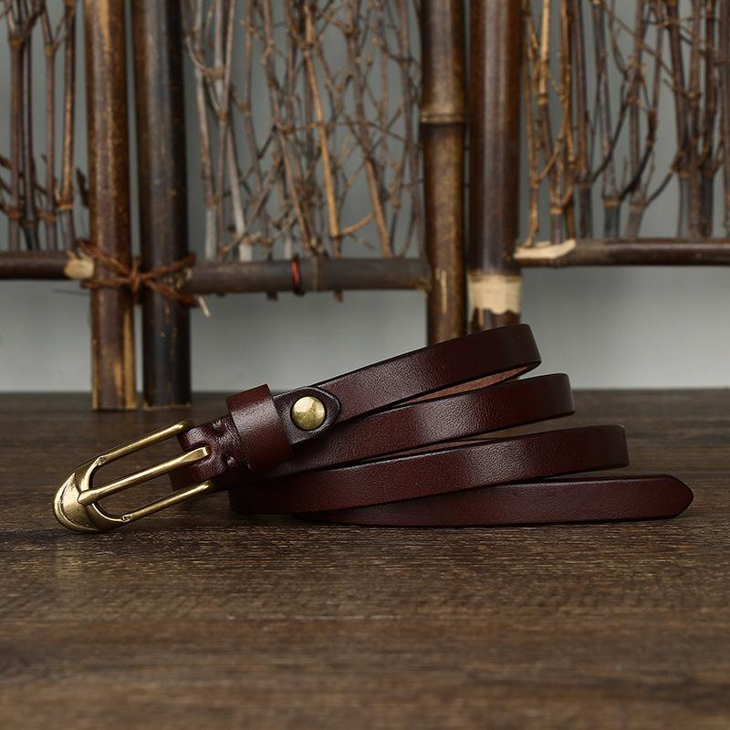 1.5Cm Wide Decorative Women'S Thin Belt Shoe Type Copper Buckle With Coat Women'S Pure Cowhide Retro Fashion Trend Narrow Belt