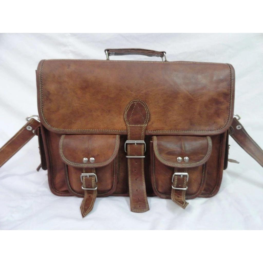 New Men'S Genuine Vintage Leather Messenger Shoulder Laptop Briefcase Bag
