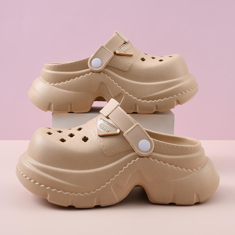 

Женские летние шлепанцы с толстой подошвой, с отверстиями, для улицы, увеличивающие рост, нескользящие, с закрытым носком, из ЭВА, дышащие, не пахнущие, износостойкие, пляжные шлепанцы 40-41 хаки