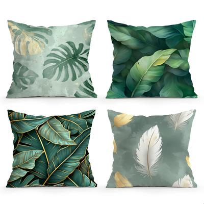Grünes Blatt Muster Kissenbezug Bedrucktes Polyester 45x45cm Dekokissenbezug Dekorative Sofakissenbezug Heimdekoration