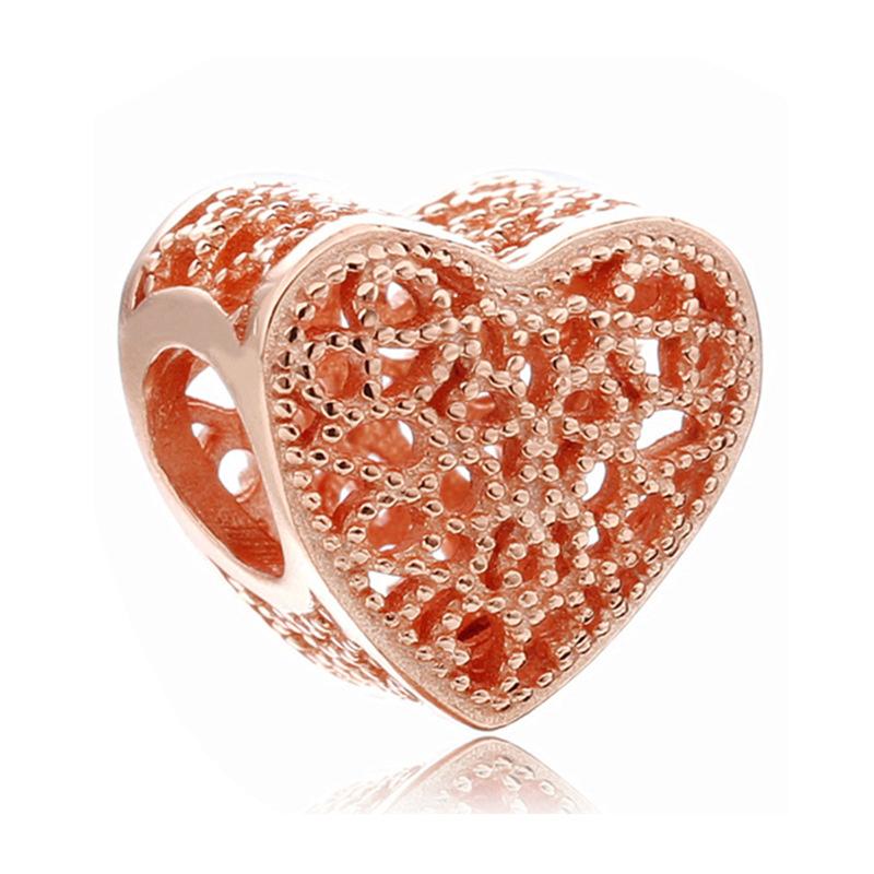 Rose Gold Large Hole Loose Beads Pendant For DIY Pulsera Necklace Accessories Women Fine Jewelry Gifts